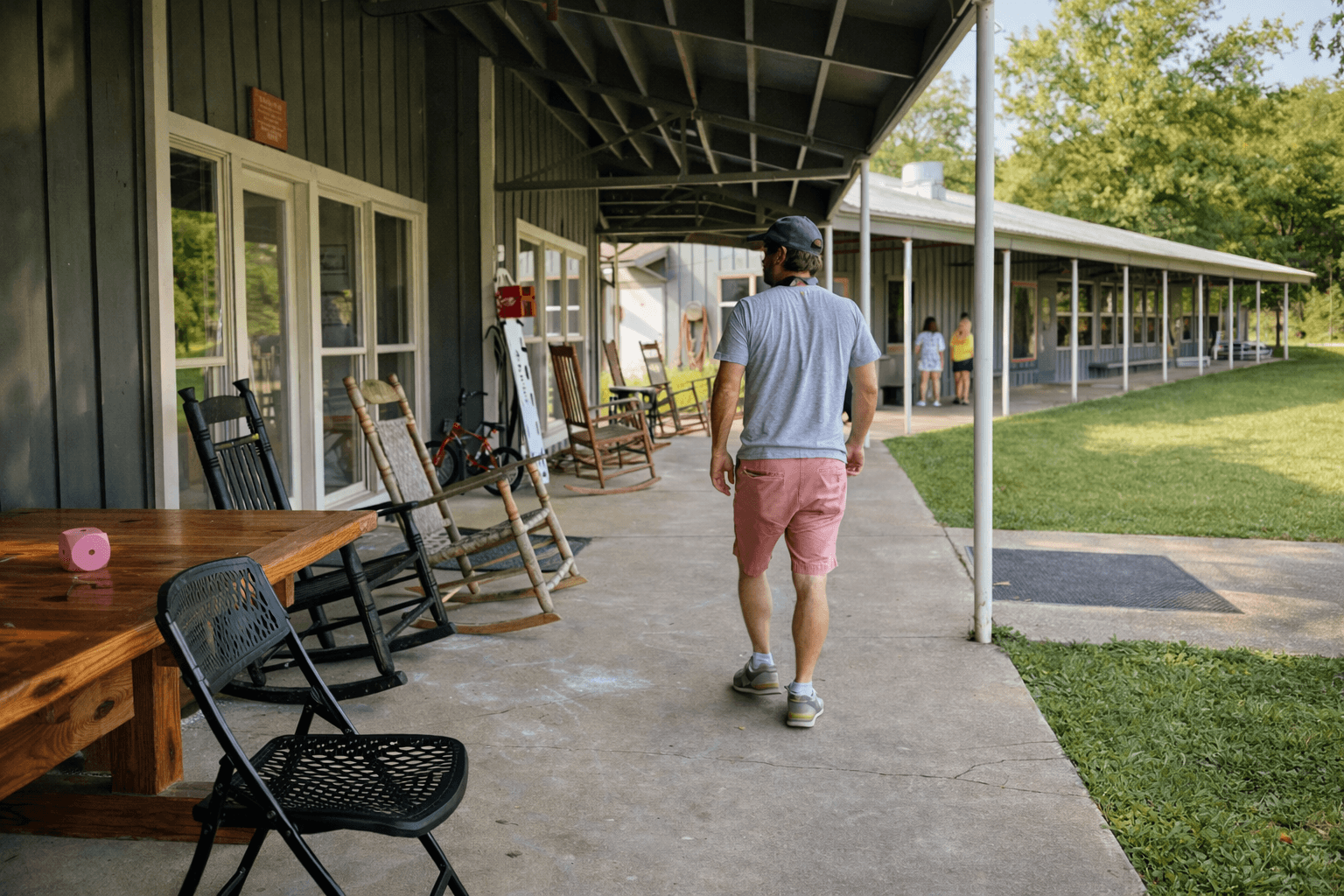 Camp admin building with rocking chairs